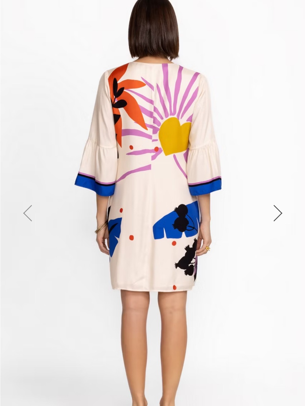 NWT Jade by Johnny Was Lorianne cream white blue silk graphic mini dress large - Picture 6 of 15